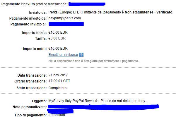 Pagamento 231 per Mysurvey