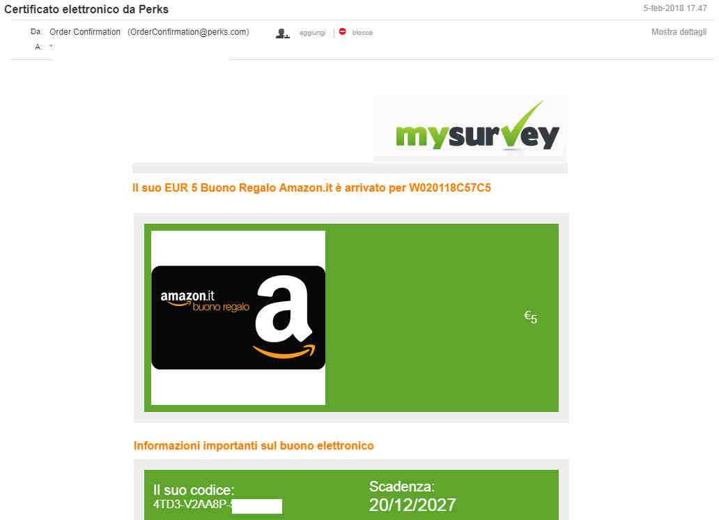 Pagamento 246 per Mysurvey