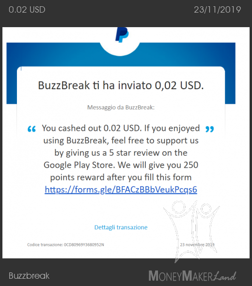 Pagamento 5 per Buzzbreak 