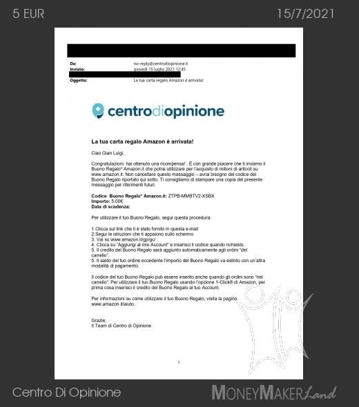 Payment 485 for Centro Di Opinione