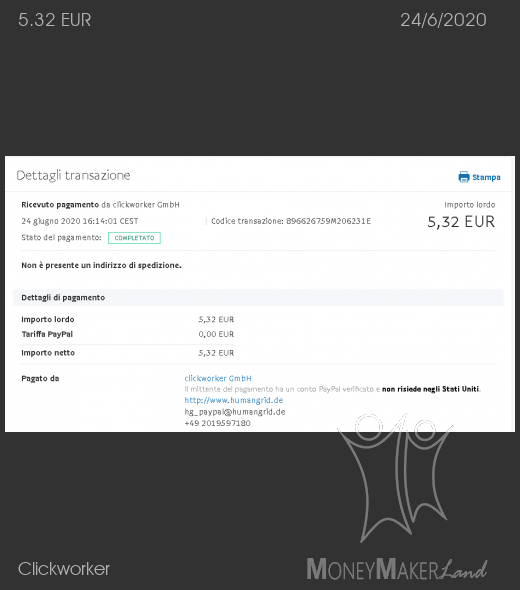 Pagamento 145 per Clickworker