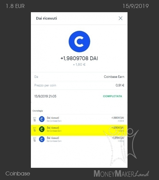 Pagamento 25 per Coinbase