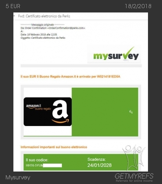 Pagamento 250 per Mysurvey