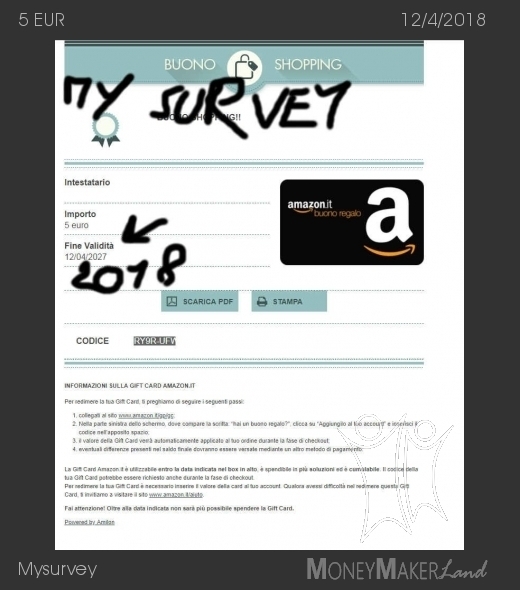 Pagamento 256 per Mysurvey