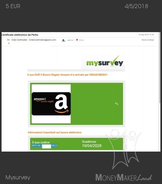 Pagamento 261 per Mysurvey