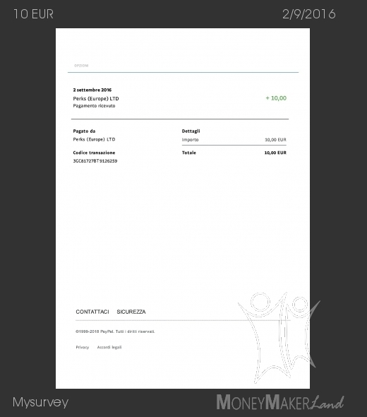 Pagamento 291 per Mysurvey