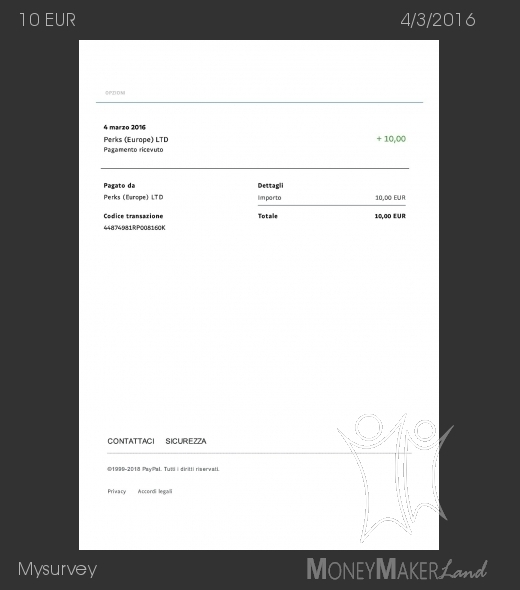 Pagamento 292 per Mysurvey