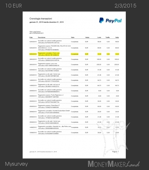 Pagamento 295 per Mysurvey