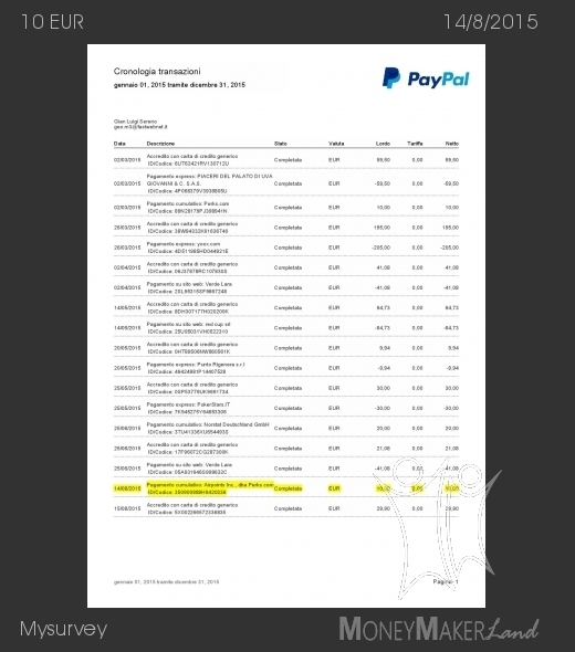 Pagamento 296 per Mysurvey