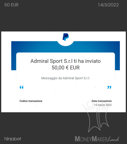 Pagamento 135 per Ninjabet