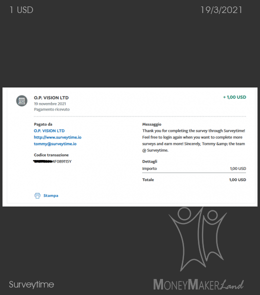 Pagamento 101 per Surveytime