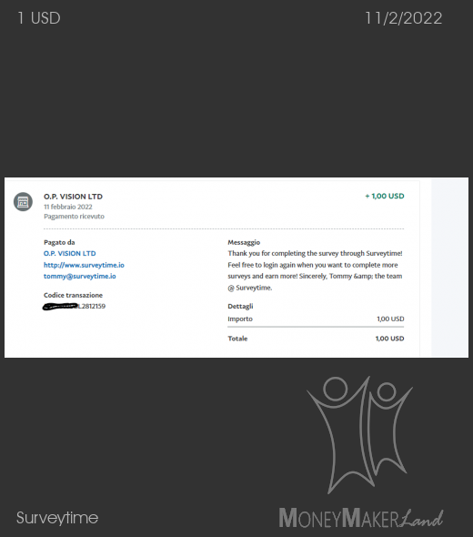 Pagamento 107 per Surveytime
