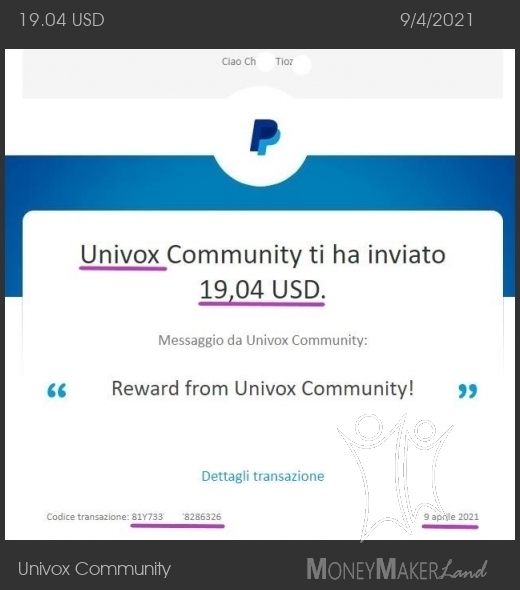 Pagamento 16 per Univox Community