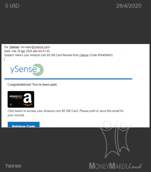 Payment 2629 for Ysense