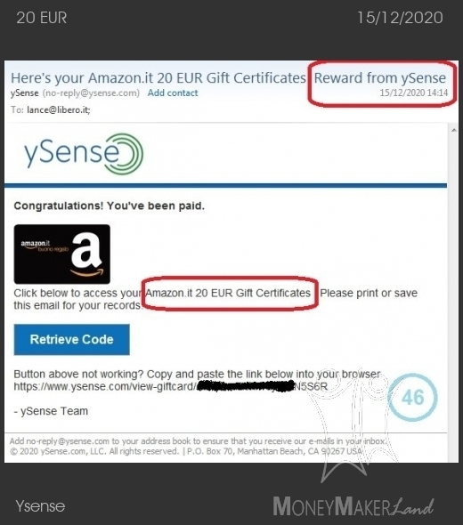 Payment 2760 for Ysense