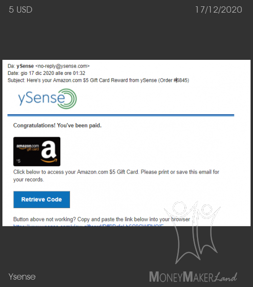 Payment 2761 for Ysense