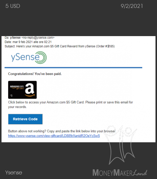 Payment 2776 for Ysense