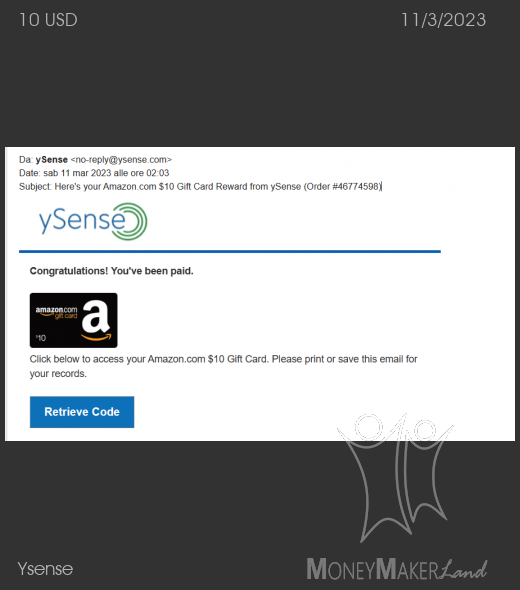 Payment 2850 for Ysense