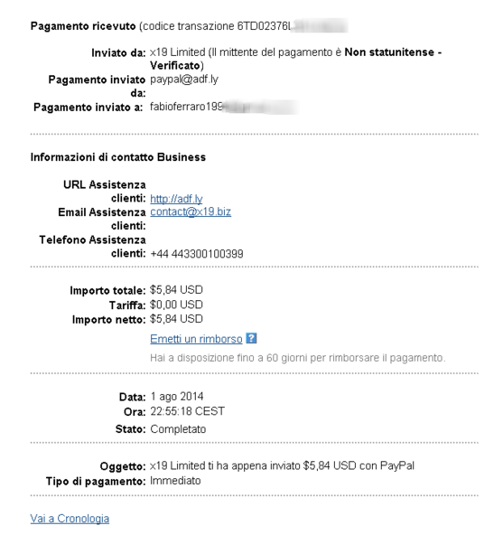 Pagamento 5 per Adfly