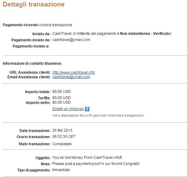 Pagamento 2 per Cashtravel