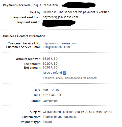 Payment 416 for Ysense