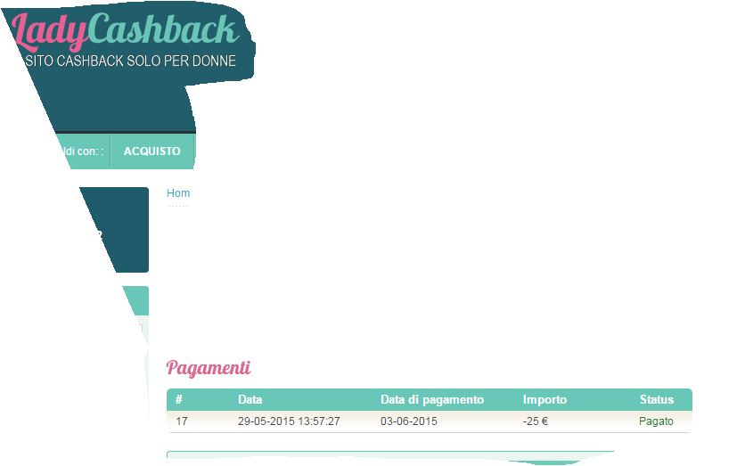 Pagamento 2 per Ladycashback