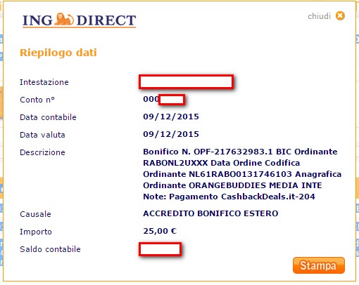 Pagamento 5 per Cashbackdeals