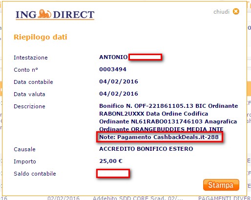 Pagamento 6 per Cashbackdeals