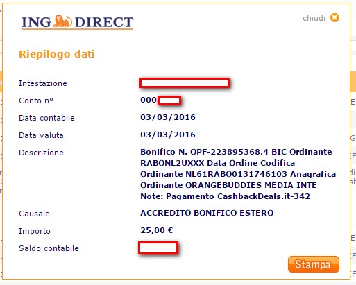 Pagamento 8 per Cashbackdeals