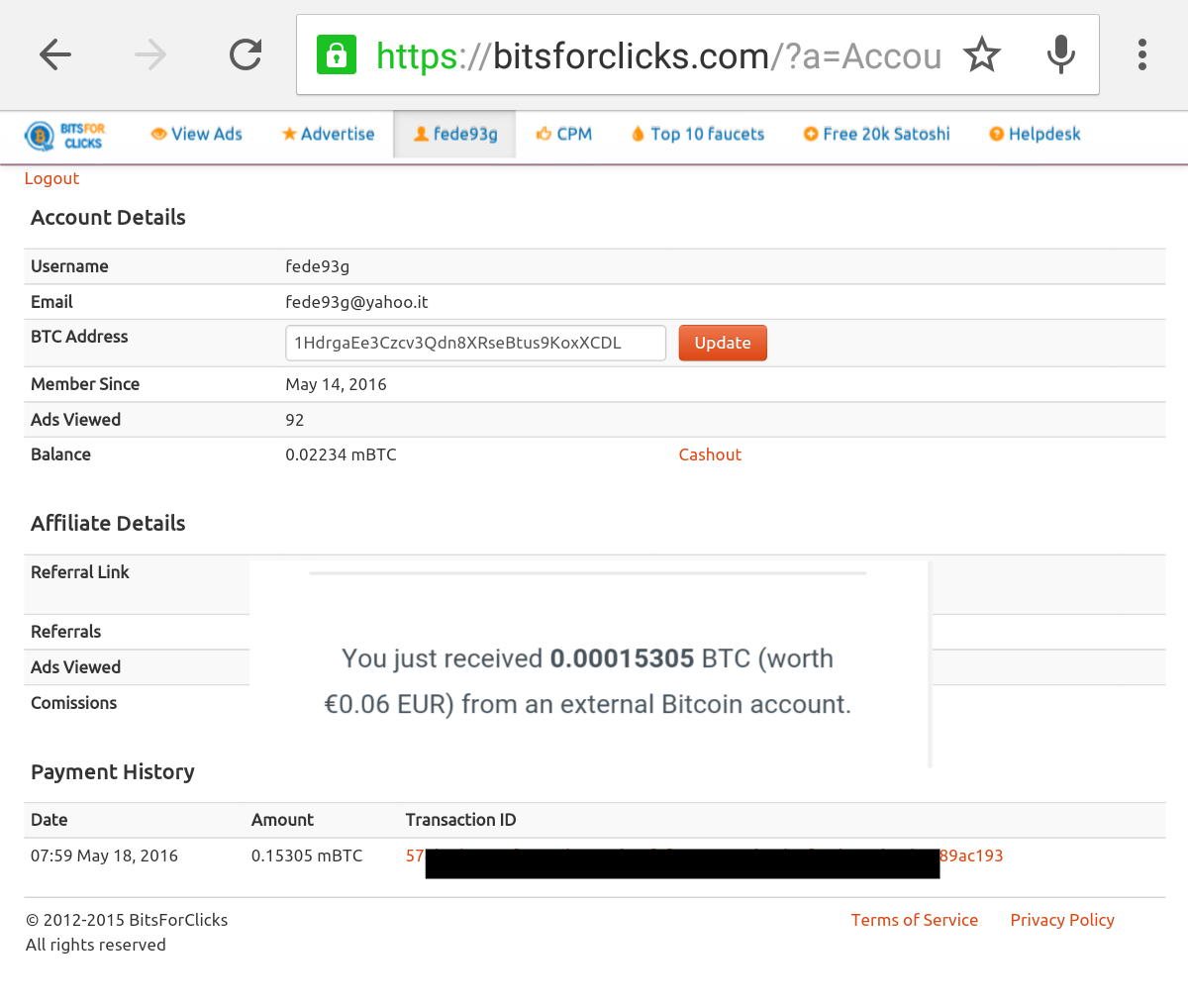 Payment 2 for Bitsforclicks