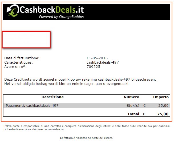 Pagamento 11 per Cashbackdeals