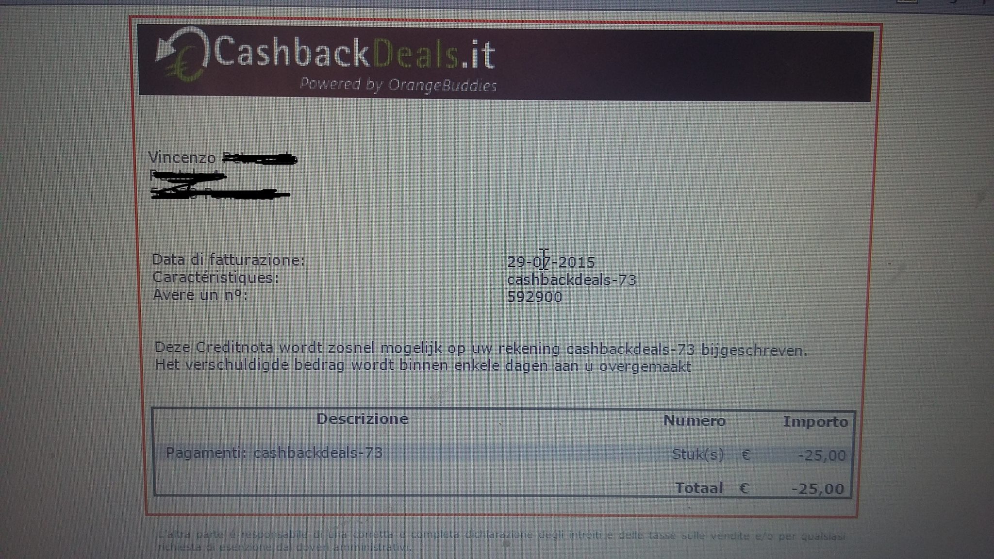 Pagamento 12 per Cashbackdeals