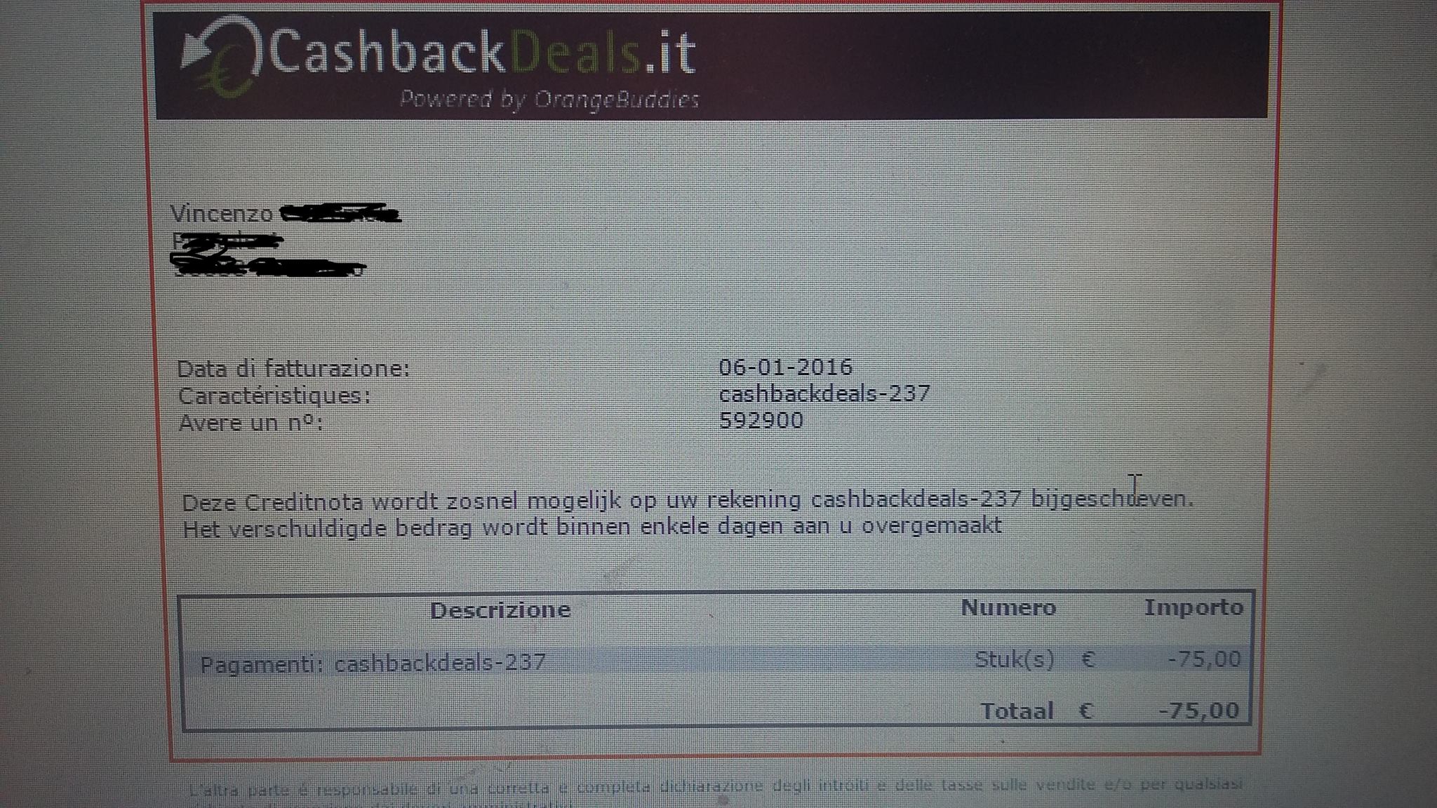 Pagamento 14 per Cashbackdeals