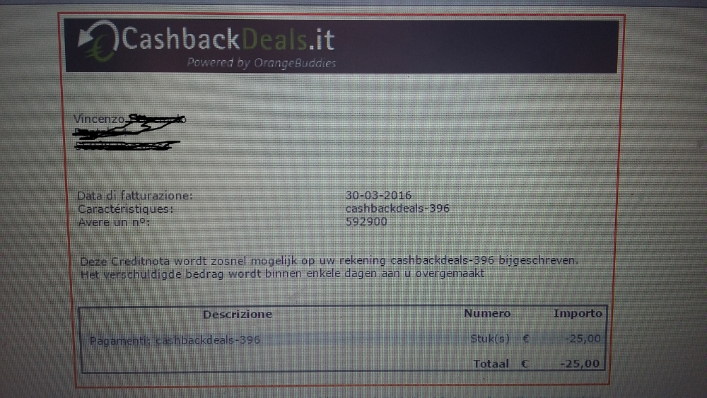 Pagamento 17 per Cashbackdeals